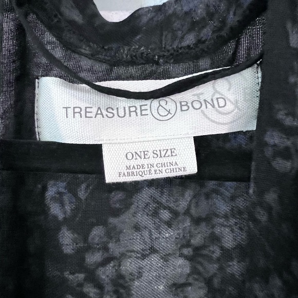 NORDSTROM TREASURE AND BOND BLACK AND GREY FLORAL KIMONO OS - Picture 3 of 3
